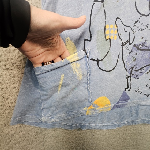 Jess & Jane Tunic Top Women M Dog Graphic Mineral Wash Artsy Lagenlook Whimsical - Picture 4 of 13